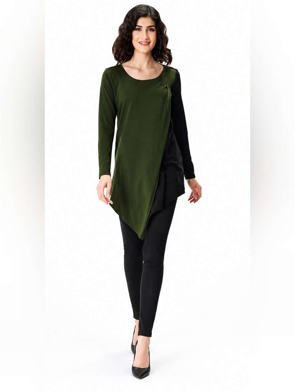Lagenlook Colorblock Asymmetrical Cotton Jersey Tunic Eshakti Zapelle Women's L